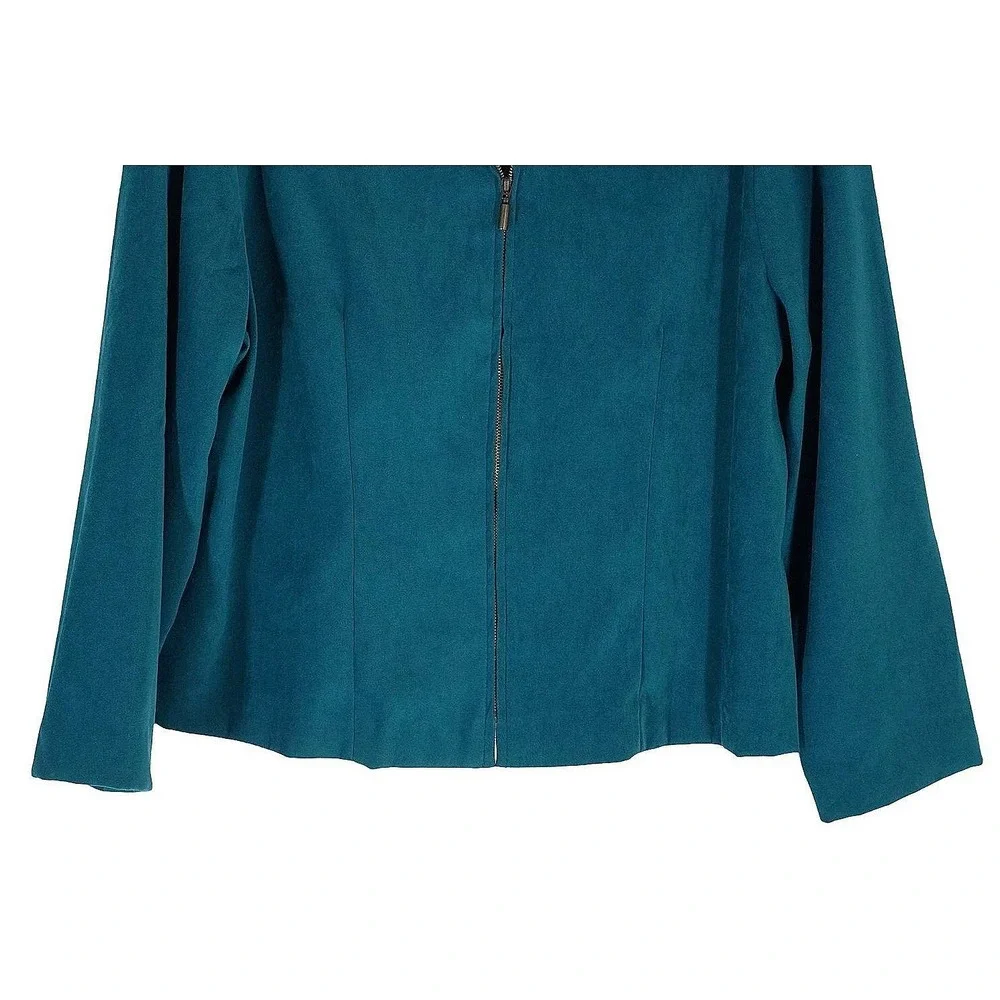 Briggs Pant Suit Womens PL Teal Blue Faux Suede Zip Jacket‎ Straight Leg 2 Piece